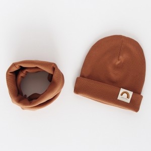Nitki Kid's Fashion - Komplet czapka z kominem prążek Rainbow - Cynamon "M" (Z3893)