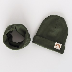 Nitki Kid's Fashion - Komplet czapka z kominem prążek Rainbow - Khaki "M" (Z3890)