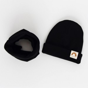 Nitki Kid's Fashion - Komplet czapka z kominem prążek Rainbow - Czarny "M" (Z3884)