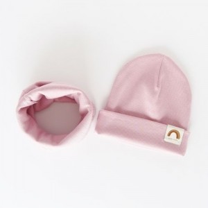 Nitki Kid's Fashion - Komplet czapka z kominem prążek Rainbow - Pudrowy róż "M" (Z3905)