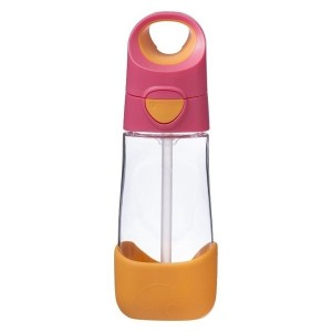 B.Box - butelka tritanowa ze słomką 450ml - Strawberry Shake - różowo-pomarańczowa (Z2206)
